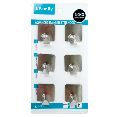 Set de 6 ganchos de acero inoxidable adhesivo Set de 6 ganchos de acero inoxidable adhesivo