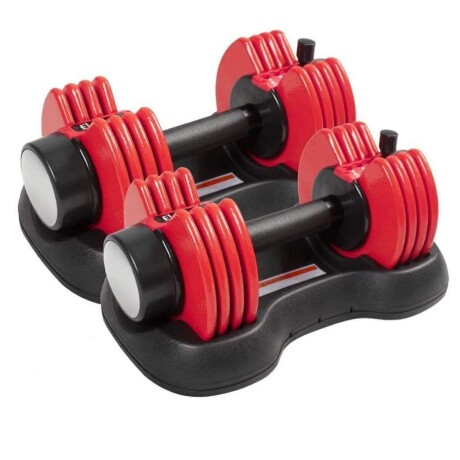 Set x2 mancuernas ajustable con base 6kg Rojo