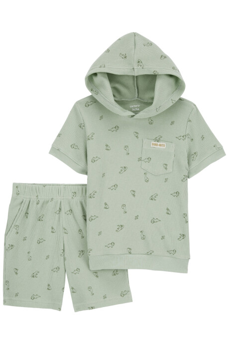 Set dos piezas de algodón, short y remera con capucha diseño dinos Sin color
