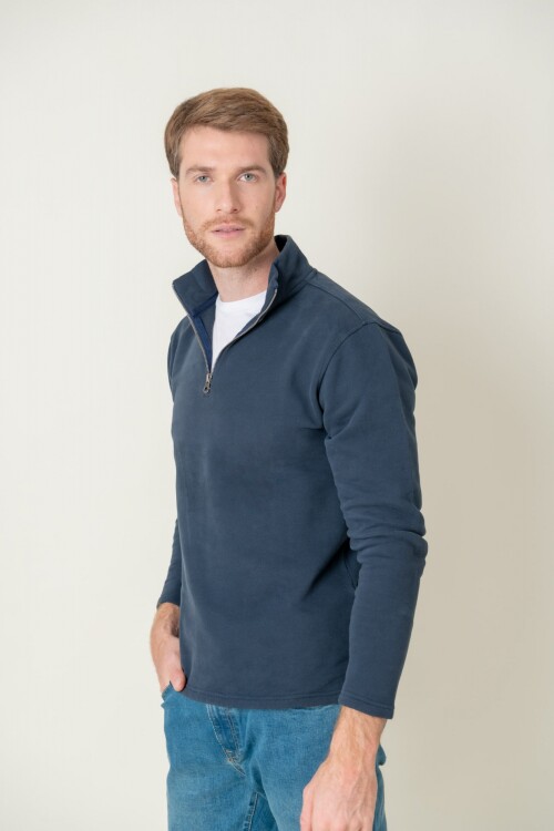 Sweater algodón medio cierre Navy