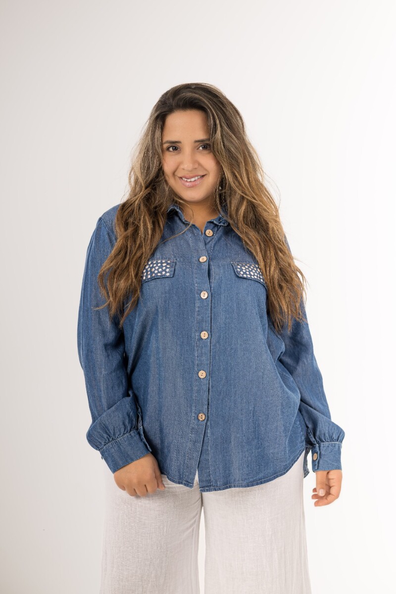 Camisa de jean tencel con brillo 