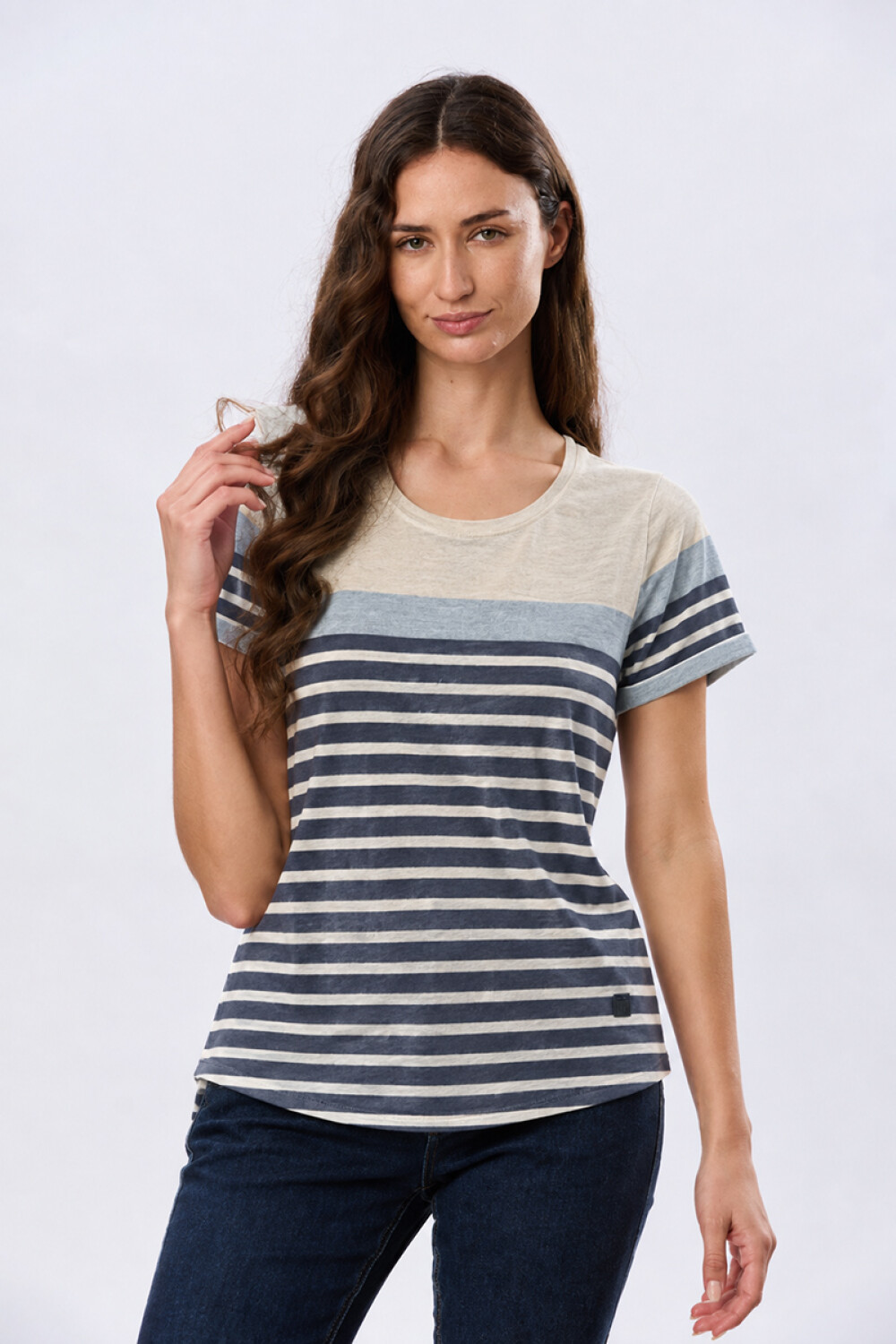 REMERA RAYADA DE ALGODÓN Beige