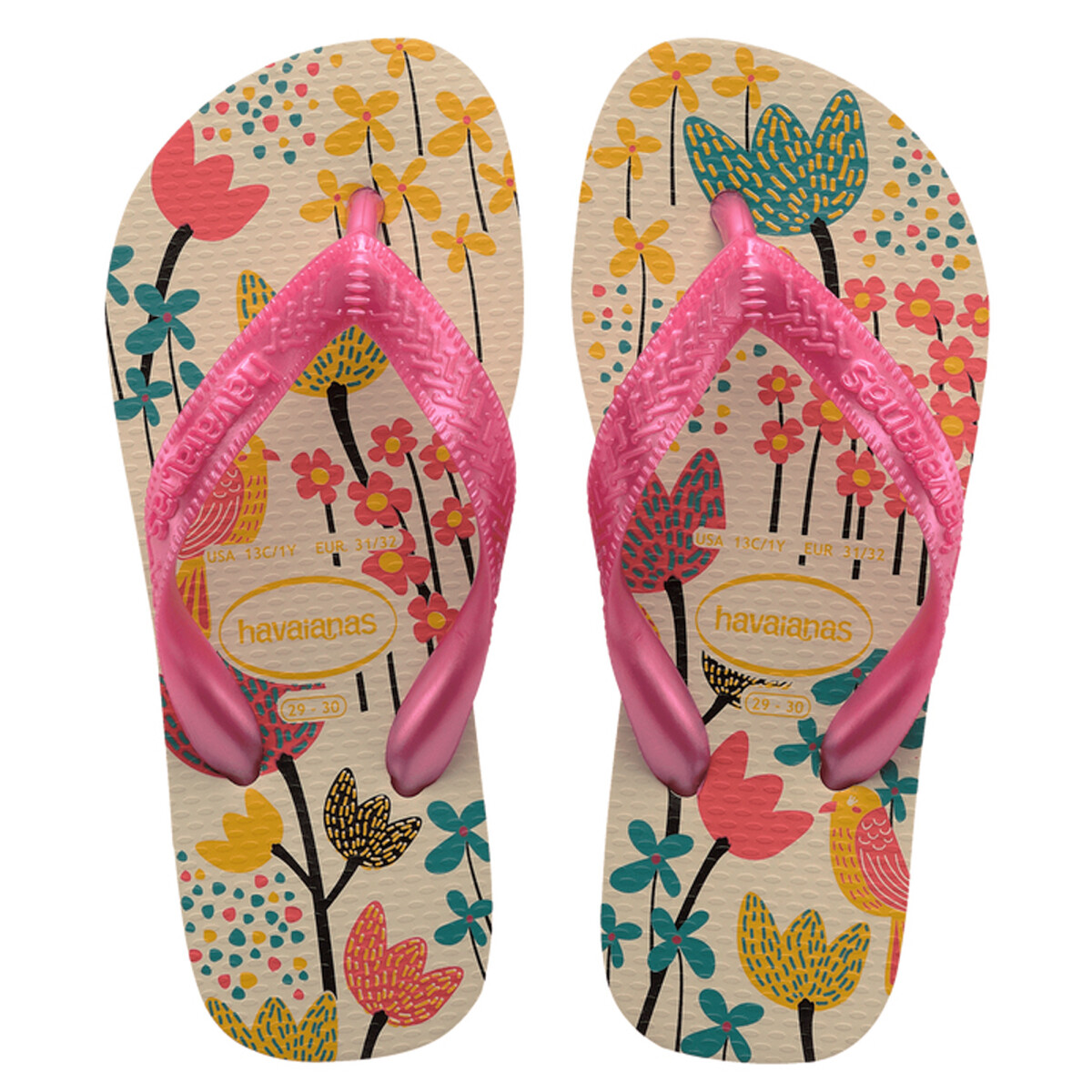 Sandalias Infantiles Havaianas Hav.Kids Flores - Beige - Rosado 