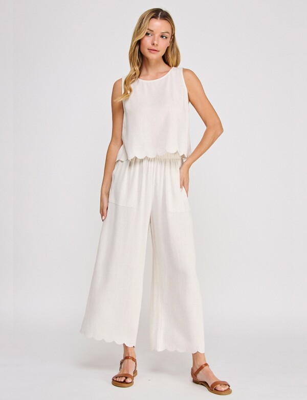 Pantalon Lino Festoneado BEIGE CLARO