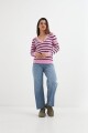 Sweater escote V rayas ROSA