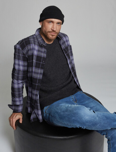 Camisa m/l franela cuadros negro