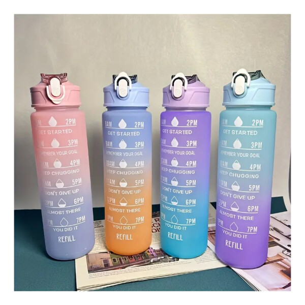Botella De Agua Deportiva 900ML Motivacional Hidratacion Fit Variante Color Celeste