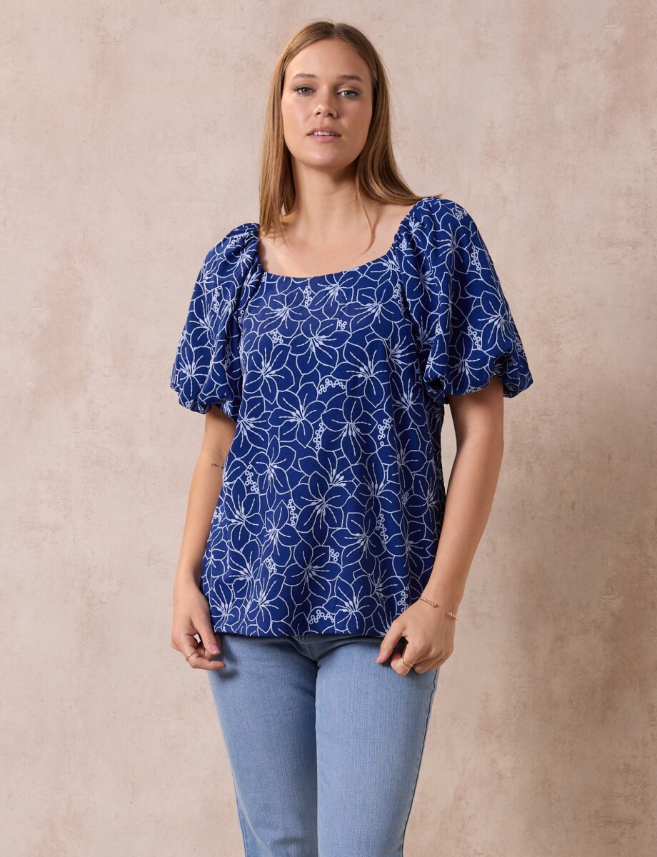 Blusa Printed - Azul/blanco 
