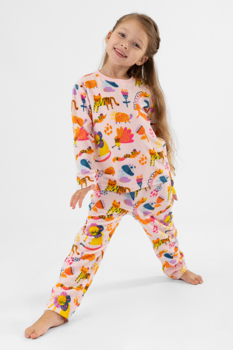 Pijama infantil polar bichos - Rosado 