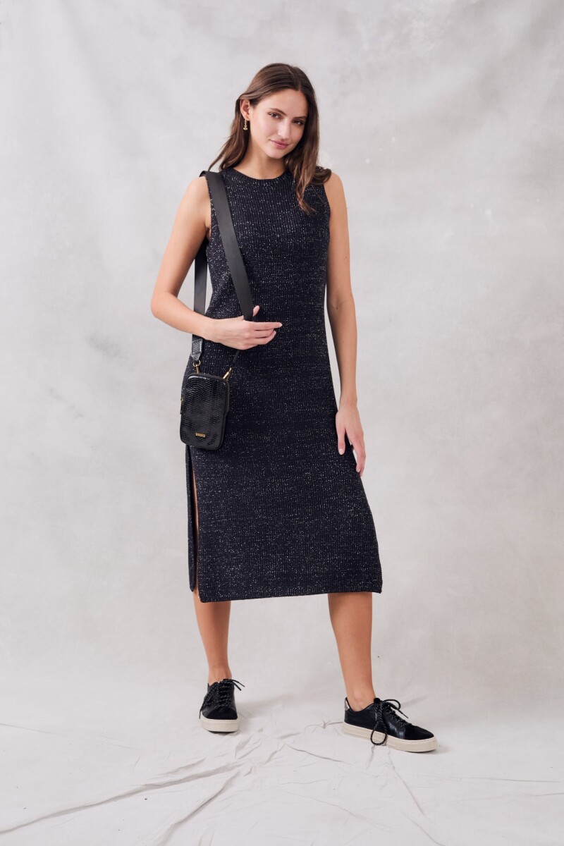 Vestido Halter Tejido Lurex Negro