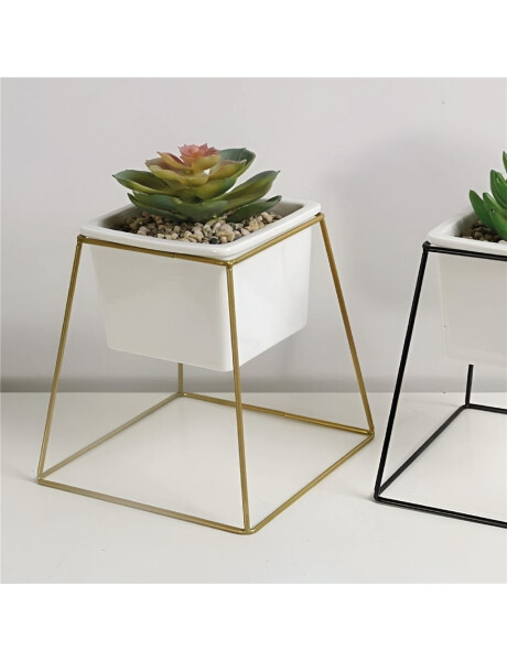 MACETA CERAMICA CUAD. 11x11x16CM BLANCO/DORADO MACETA CERAMICA CUAD. 11x11x16CM BLANCO/DORADO