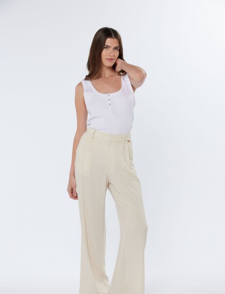 PANTALÓN DE LINO CON MEDIA CINTURA ELASTIZADA Beige