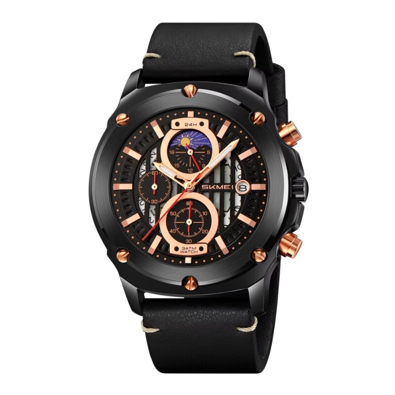 Reloj Skmei 9351BKBK para hombre con correa de cuero Reloj Skmei 9351bkbk Para Hombre Con Correa De Cuero