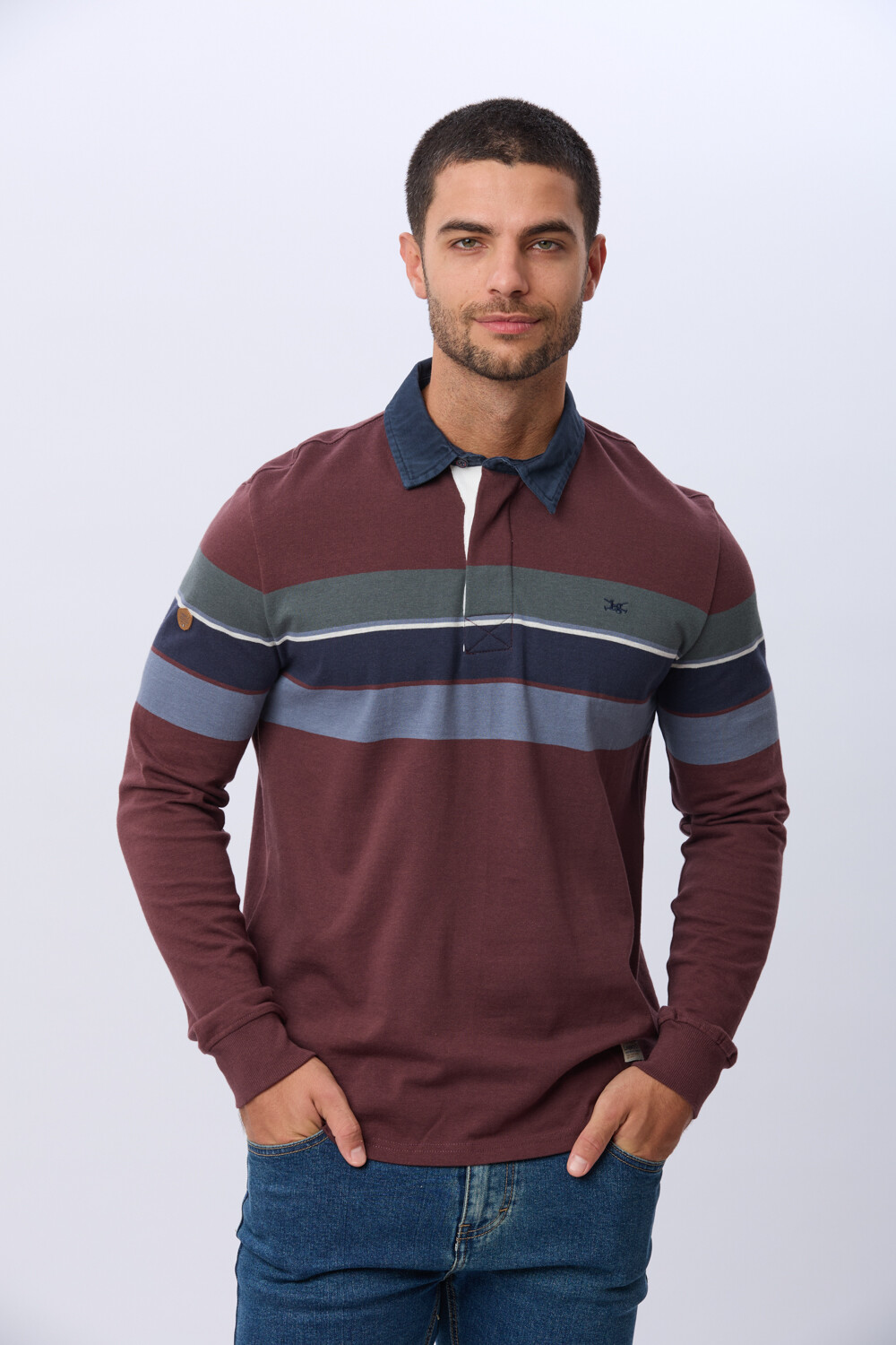 REMERA POLO RAYADA EN ALGODÓN Bordo