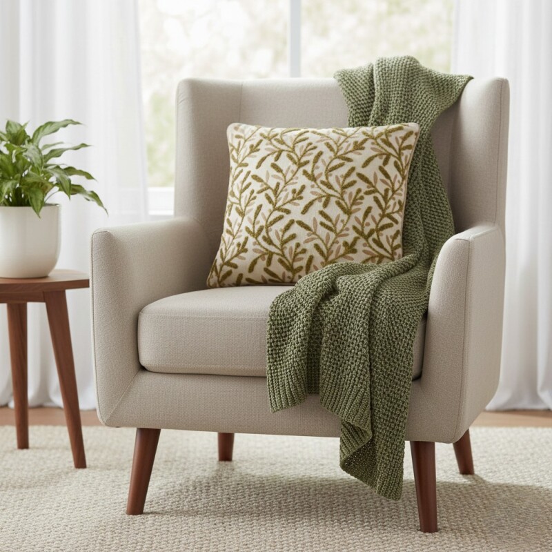 COJIN CUAD BEIGE C/DIS HOJA 40X40CM Unica