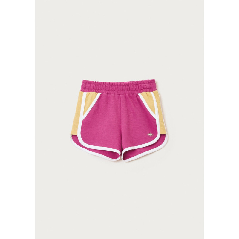 SHORTS FEM ROSA COM AMARELO