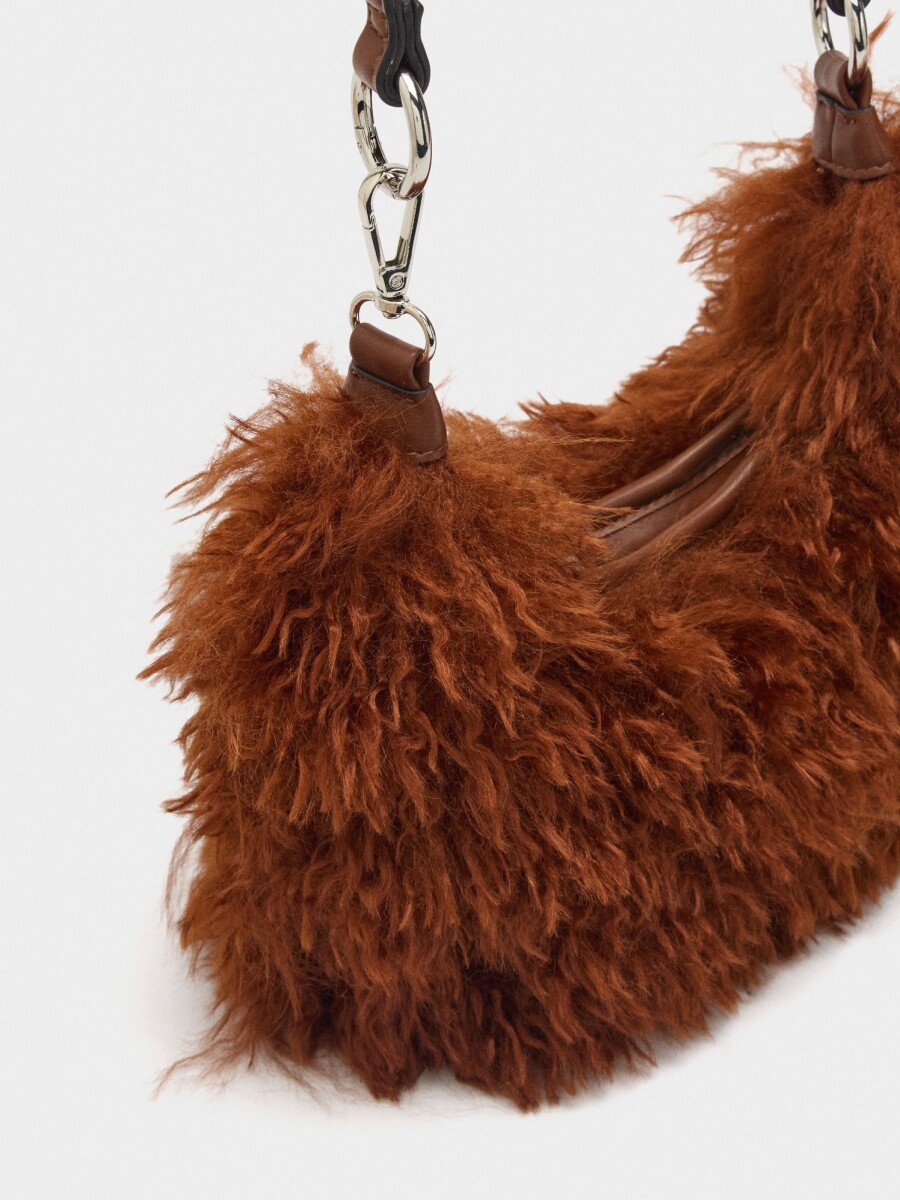 Bolso De Hombro Efecto Pelo naranja