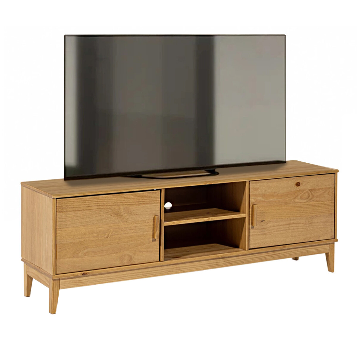 Rack para tv - Madera maciza - 2 Puertas - Marrón 