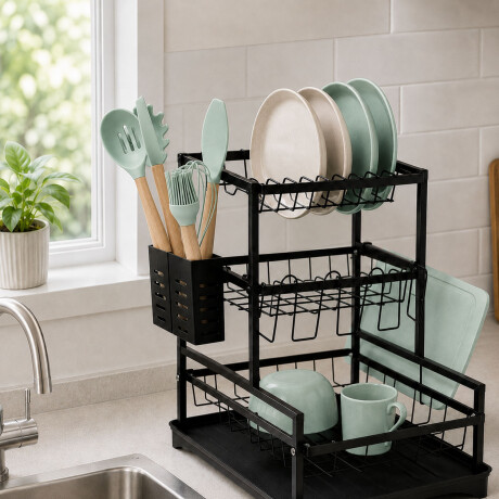 Set Utensilios Cocina 19Pz + Escurridor 3Niv. Drenaje Autom. Verde Claro