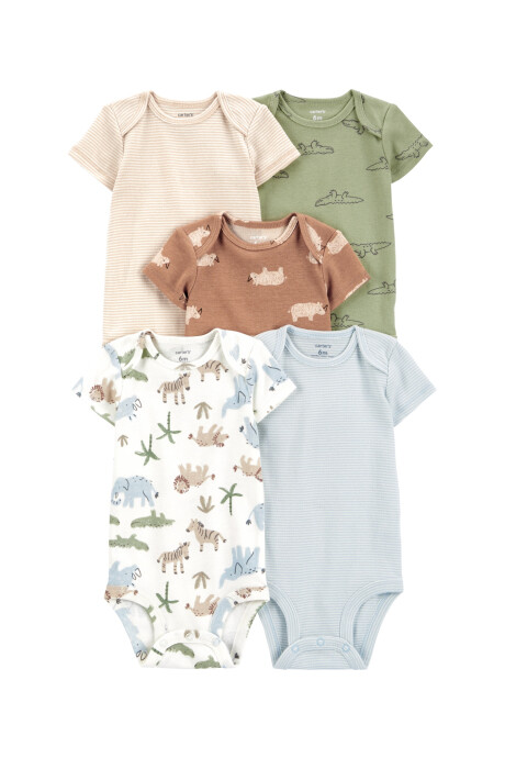 Pack cinco bodies de algodón, diseño safari Sin color