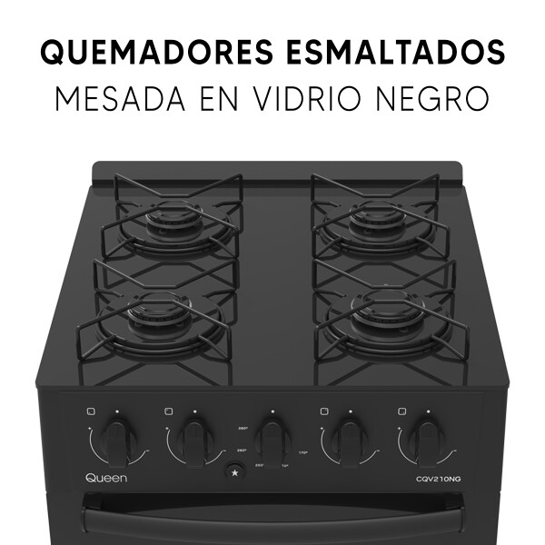 Cocina Queen Cqv210ng A Gas COCINA QUEEN A GAS VIDRIO NEGRA CQV210NG