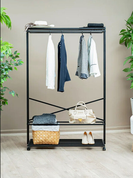 PERCHERO HIERRO CON RUEDAS NEGRO