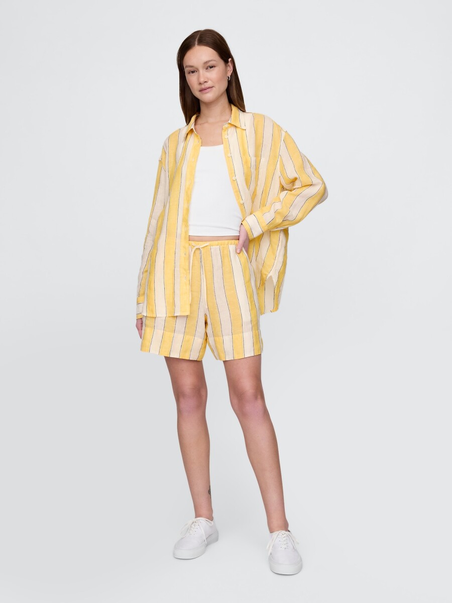 Short De Lino Pull On Mujer - Yellow Stripe 