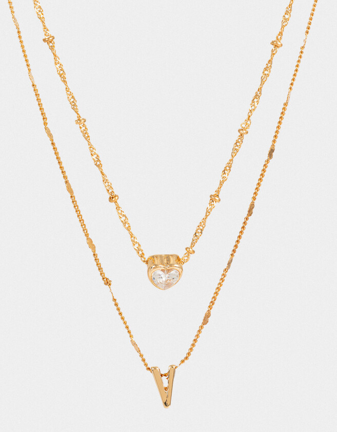 Collares Cortos Con cubic zirconia Collar Corto Cubic Inicial "v" - Dorado