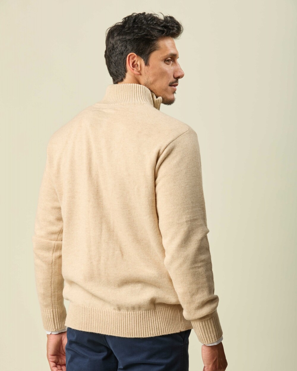 Buzo Lambswool Medio Cierre Beige
