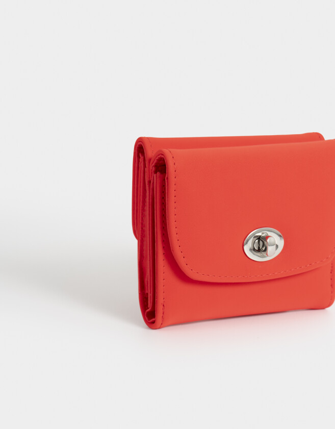 Billetera Clasico Billetera De Cuerina Con Broche - Rojo Medio