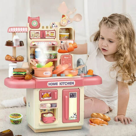 Cocina Infantil Juego Sonido Luz Agua Vapor Accesorio Comida Rosa