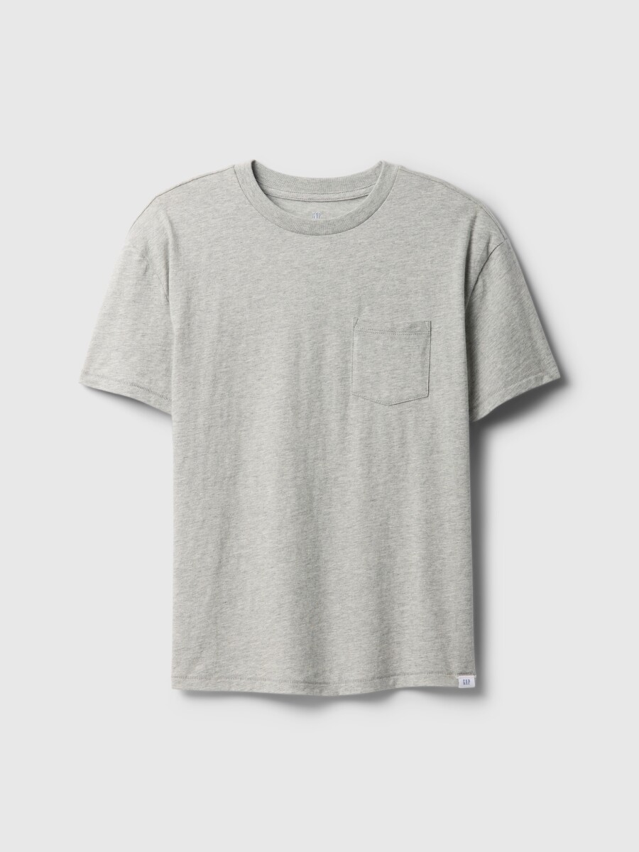 Remera Básico Con Bolsillo Niño - Light Heather Grey B08 