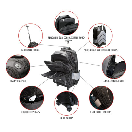 Cta - Mochila para Consolas con Ruedas y Asa Retractil. Correas Acolchadas. 6 Fundas Organizadoras D 001