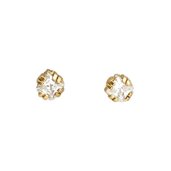 Caravanas Solitario cuadrado oro- Oro bajo - Zirconia - CA8178 conpiedra