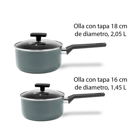 Juego Batería Cocina 7 Pzs Aluminio Ceramica Antiadherente Gris