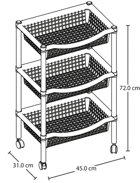Canasta rectangular con rueditas Rimax de 3 niveles Canasta rectangular con rueditas Rimax de 3 niveles