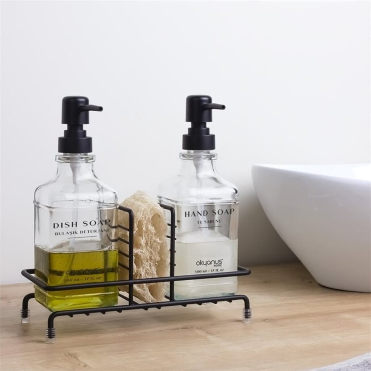 Dispensador de Jabon en Vidrio con Soporte - Negro 