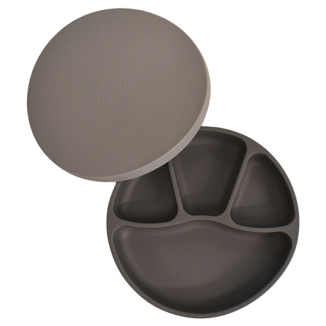 Plato Redondo c/ Separaciones y Tapa Comida Bebé en Silicona Gris