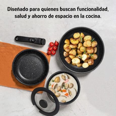 Set de Batería de Cocina 5 Piezas Mango Extraíble Cerámica Negro