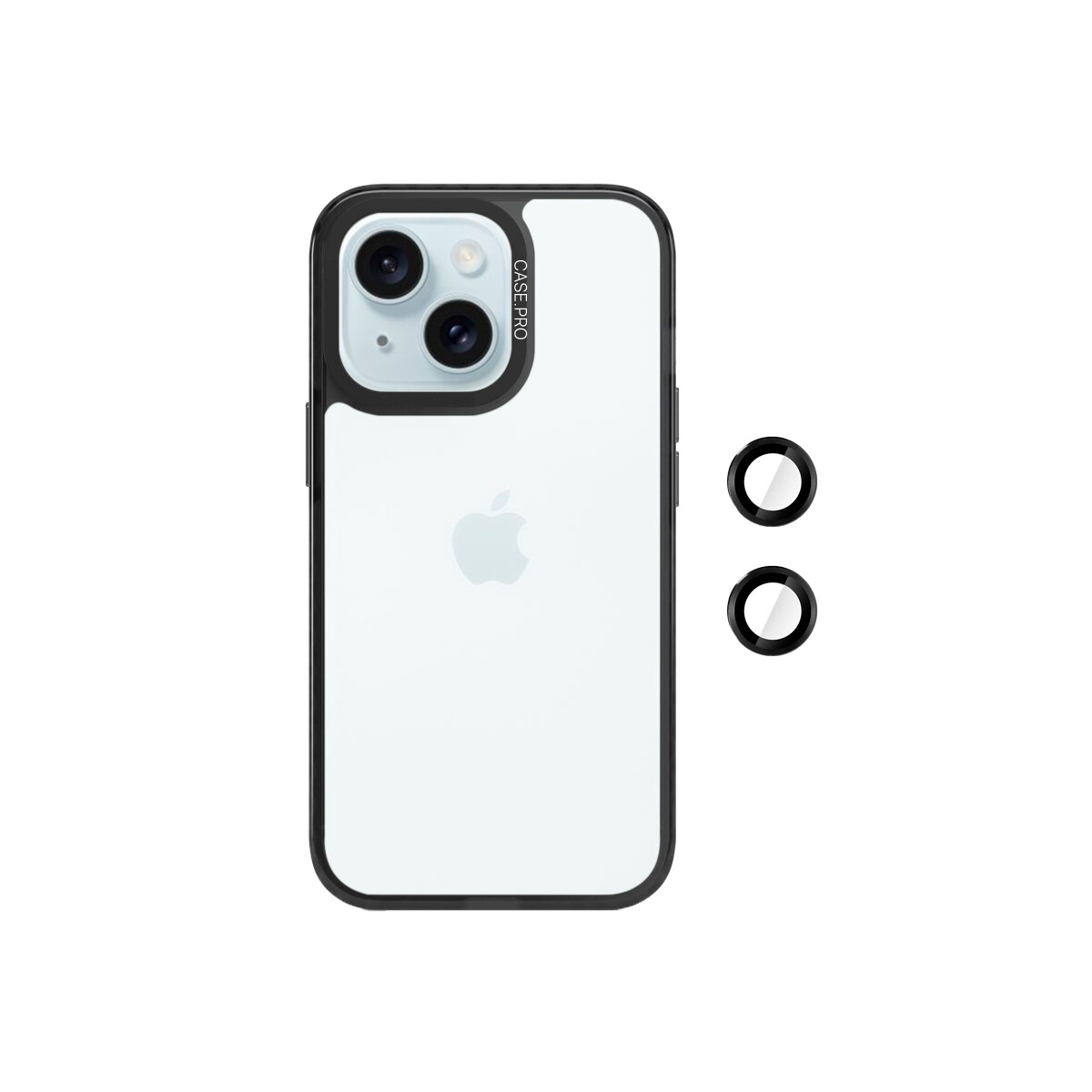 Protector rígido iPhone 15 Plus bordes negros con protectores de cámara 