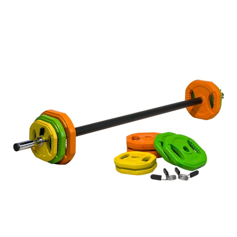 Set Barra Body Pump Fitness 2,5Kg +17,5Kg Discos Athletic Multicolor