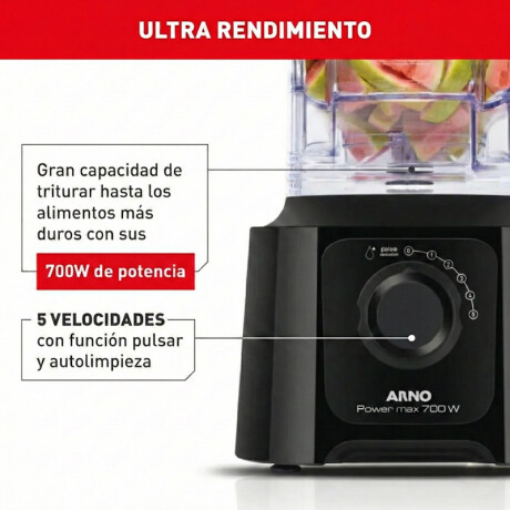 Licuadora Arno Power Max | Potencia de 700w | Jarra de 3,1 Lts. | Color negro. Licuadora Arno Power Max | Potencia de 700w | Jarra de 3,1 Lts. | Color negro.