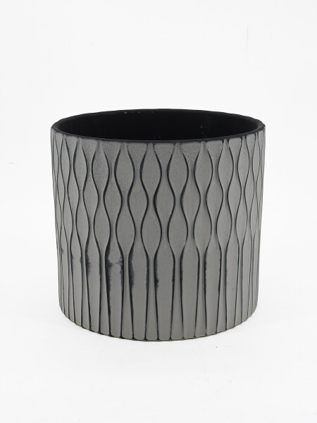 MACETA DECORATIVA LINEAS BLANCO