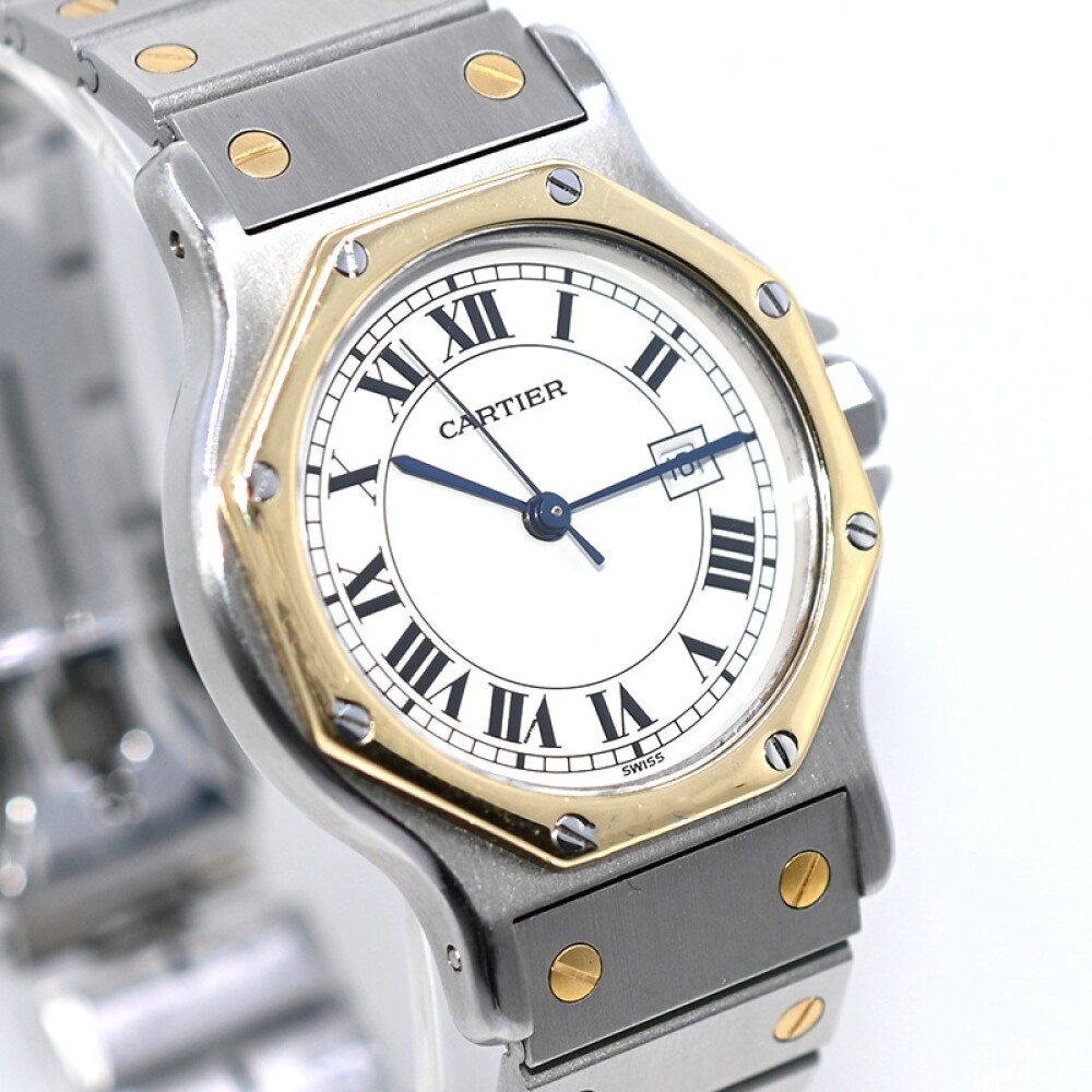 Cartier Santos Octagon unisex modelo 2966 automático con calendario, acero y oro Cartier Santos Octagon unisex modelo 2966 automático con calendario, acero y oro