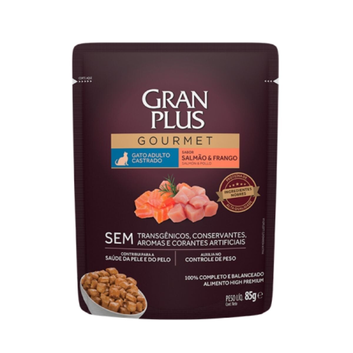 GRAN PLUS EN SALSA - GATO CASTRADO SALMON Y POLLO 85 GR 