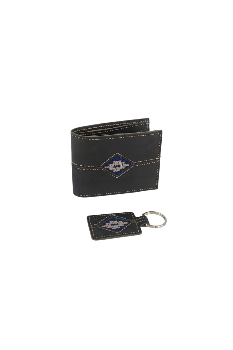 Set billetera y llavero con detalle en guarda pampa Negro