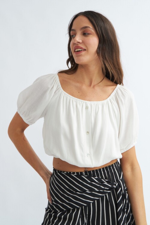 Blusa off shoulder crop top BLANCO