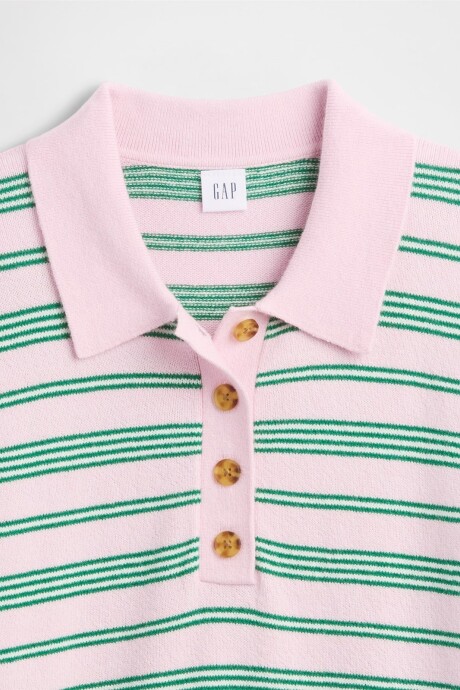 Buzo Cashsoft Tipo Polo Mujer Pink Green Stripe
