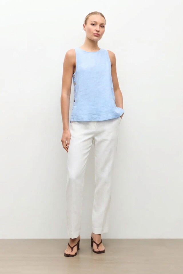 Blusa 100% Lino celeste melange