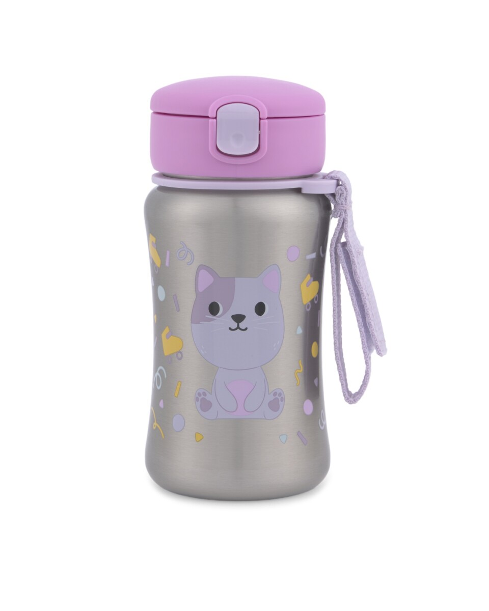 Botella de acero inoxidable con sorbito, diseño gato 